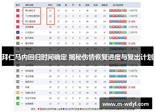 拜仁马内回归时间确定 揭秘伤情恢复进度与复出计划